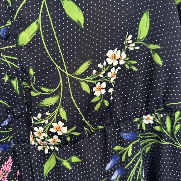 ✨Kensie Women's Sz 6 Navy Floral Pocketed Flounce Pouf Sleeve Casual Shirt Dress - Picture 7 of 8